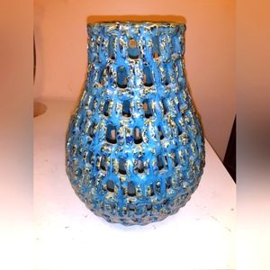 Open weave ceramic vase